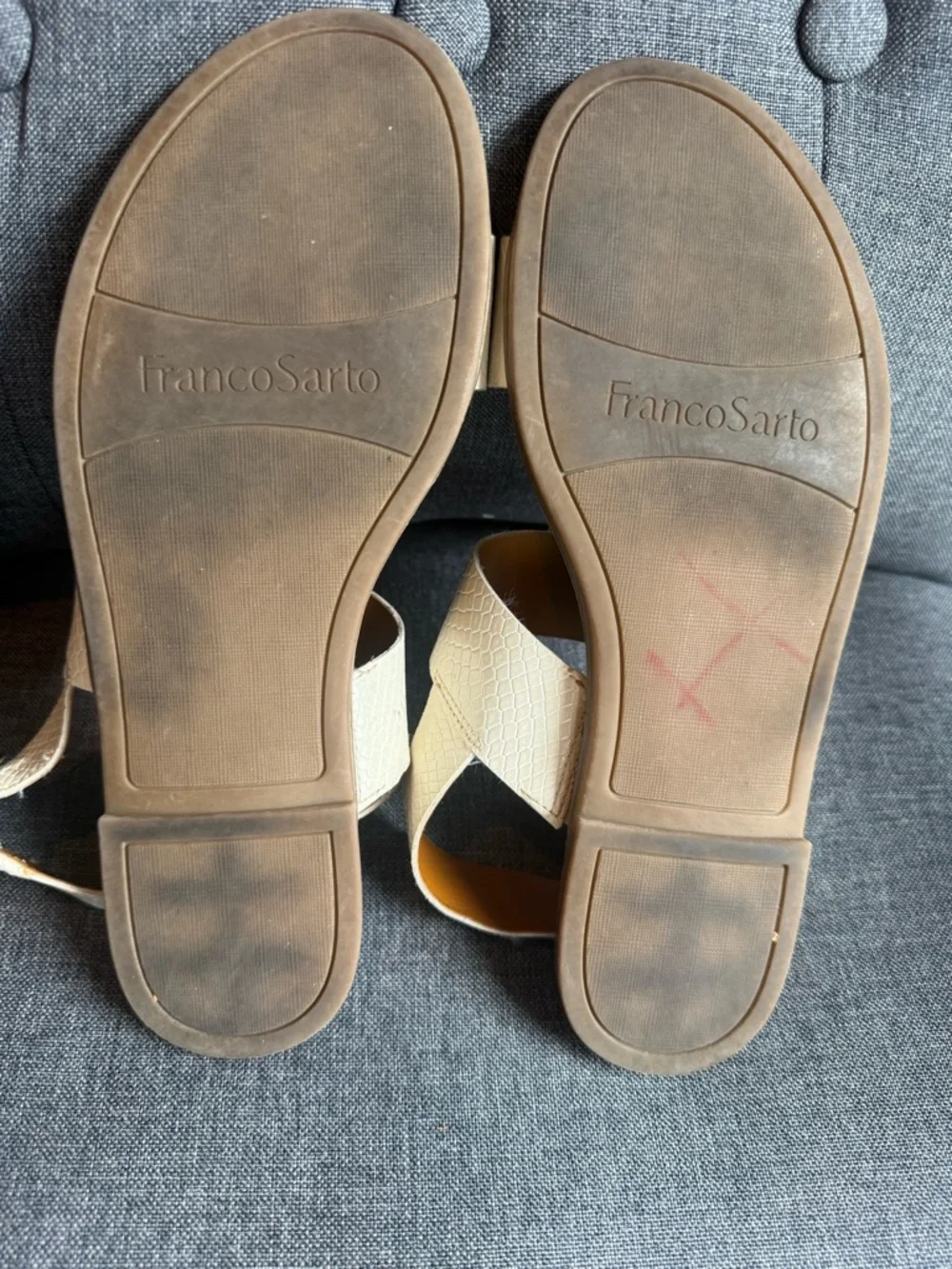 Franco Sarto White Textured Leather Sandals | Ankle Strap | Size 7.5 - Picture 6 of 7